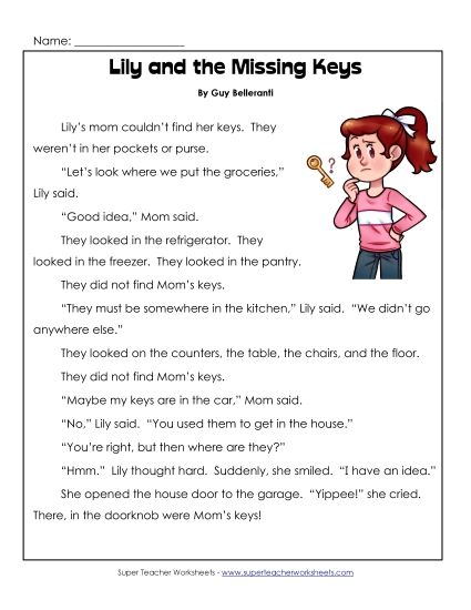 Lily and the Missing Keys (Printable PDF Worksheet)