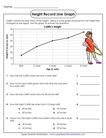 Basic Line Graphs - Line Graph: Height (Printable PDF Worksheet)