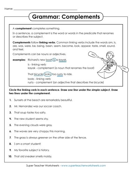 Linking Verbs - Linking Verbs & Complements (Advanced) (Printable PDF Worksheet)