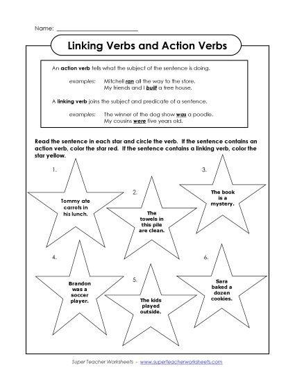 Linking Verbs - Linking Verbs versus Action Verbs (Printable PDF Worksheet)