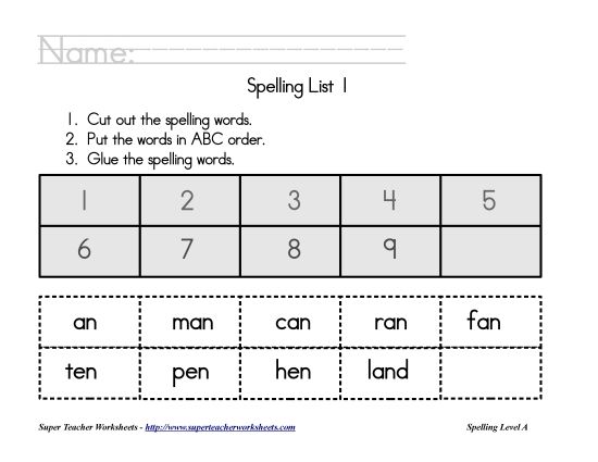 List A-1 - List 1:  ABC Order (Printable PDF Worksheet)