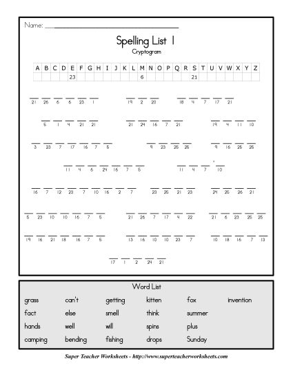 List C-1 - List 1:  Cryptogram (Printable PDF Worksheet)