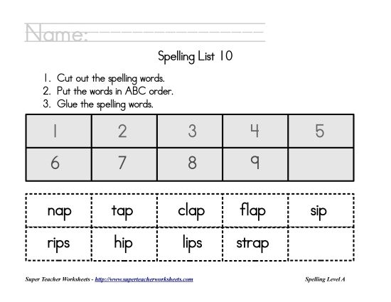 List A-10 - List 10:&nbsp; ABC Order (Printable PDF Worksheet)