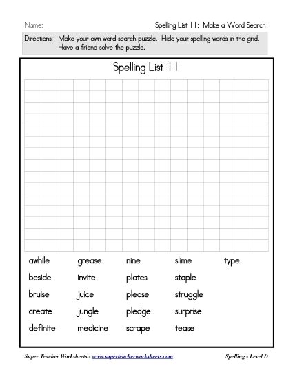 List D-11 - List 11: Make a Word Hunt (Printable PDF Worksheet)
