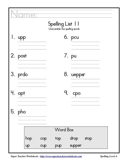 List A-11 - List 11: Word Scramble (Printable PDF Worksheet)