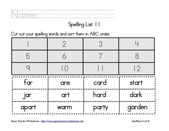 List B-11 - List 11:&nbsp; ABC Order (Printable PDF Worksheet)
