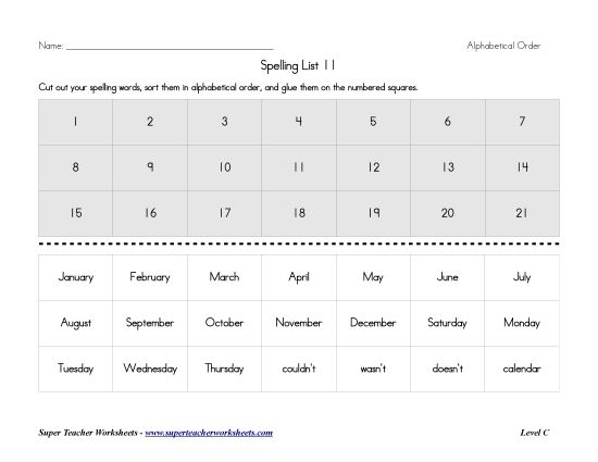 List C-11 - List 11:&nbsp; ABC Order (Printable PDF Worksheet)