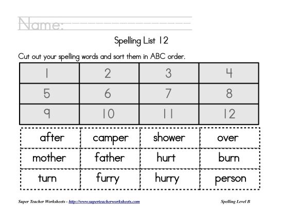 List B-12 - List 12:&nbsp; ABC Order (Printable PDF Worksheet)