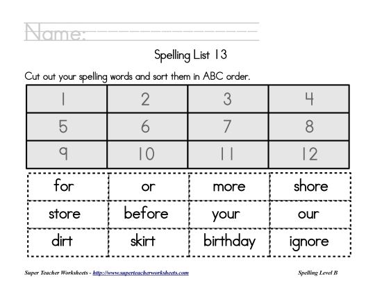 List B-13 - List 13:&nbsp; ABC Order (Printable PDF Worksheet)