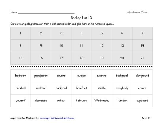 List C-13 - List 13:&nbsp; ABC Order (Printable PDF Worksheet)