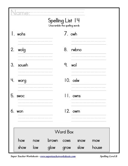 List B-14 - List 14: Word Scramble (Printable PDF Worksheet)