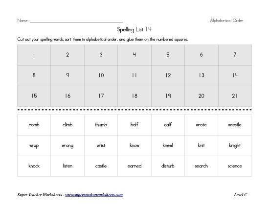 List C-14 - List 14:&nbsp; ABC Order (Printable PDF Worksheet)