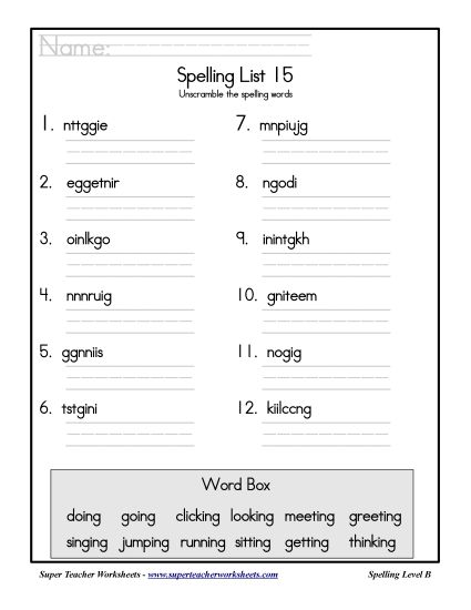 List B-15 - List 15: Word Scramble (Printable PDF Worksheet)