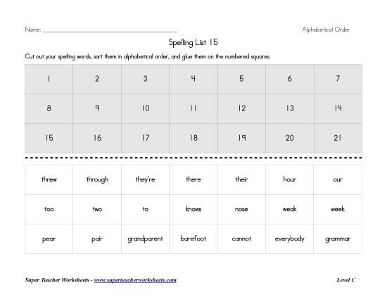 List C-15 - List 15:&nbsp; ABC Order (Printable PDF Worksheet)