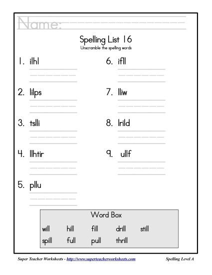 List A-16 - List 16: Word Scramble (Printable PDF Worksheet)