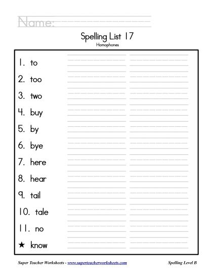 List B-17 - List 17: Word List (Printable PDF Worksheet)