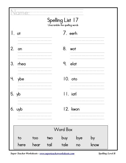 List B-17 - List 17: Word Scramble (Printable PDF Worksheet)