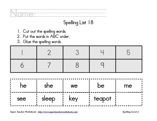 List A-18 - List 18:&nbsp; ABC Order (Printable PDF Worksheet)