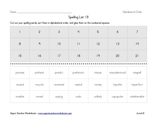 List D-18 - List 18:&nbsp; ABC Order (Printable PDF Worksheet)