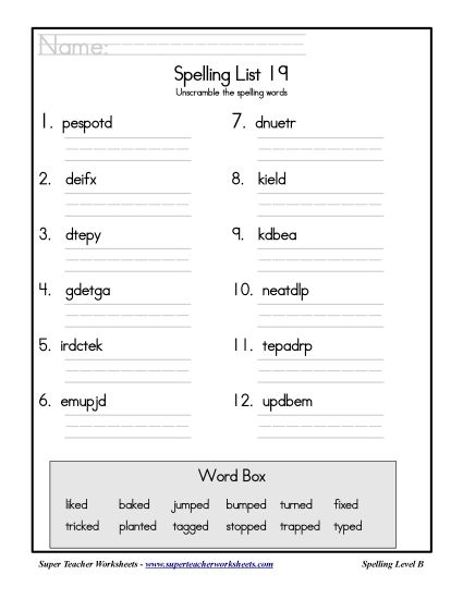 List B-19 - List 19: Word Scramble (Printable PDF Worksheet)
