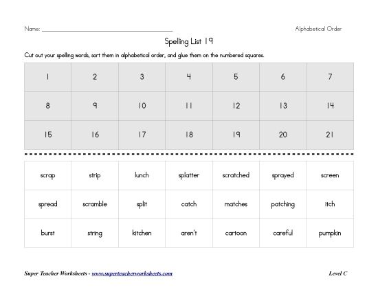List C-19 - List 19:&nbsp; ABC Order (Printable PDF Worksheet)