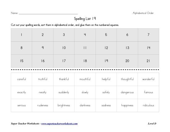 List D-19 - List 19:&nbsp; ABC Order (Printable PDF Worksheet)