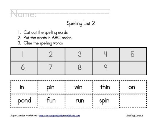 List A-2 - List 2:  ABC Order (Printable PDF Worksheet)
