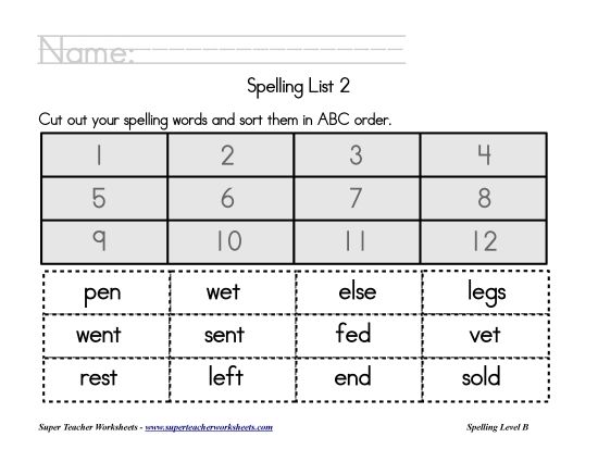 List B-2 - List 2:  ABC Order (Printable PDF Worksheet)