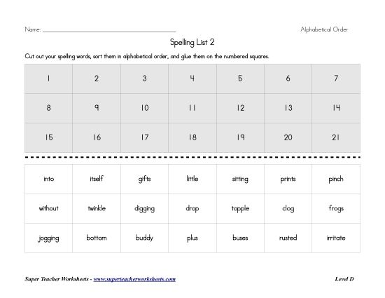 List D-2 - List 2:  ABC Order (Printable PDF Worksheet)