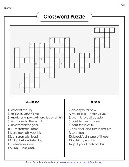List C-2 - List 2:  Crossword Puzzle (Printable PDF Worksheet)
