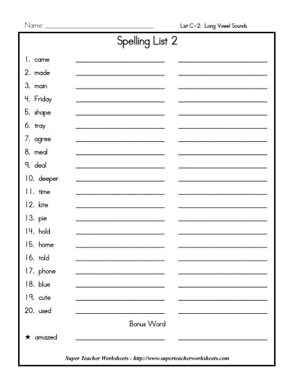 List C-2 - List 2: Word List (Printable PDF Worksheet)