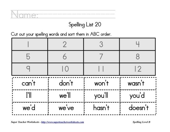 List B-20 - List 20:&nbsp; ABC Order (Printable PDF Worksheet)