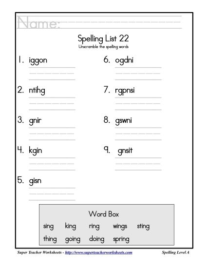 List A-22 - List 22: Word Scramble (Printable PDF Worksheet)
