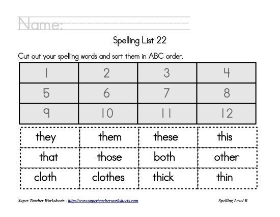 List B-22 - List 22:&nbsp; ABC Order (Printable PDF Worksheet)