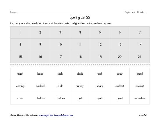 List C-22 - List 22:&nbsp; ABC Order (Printable PDF Worksheet)