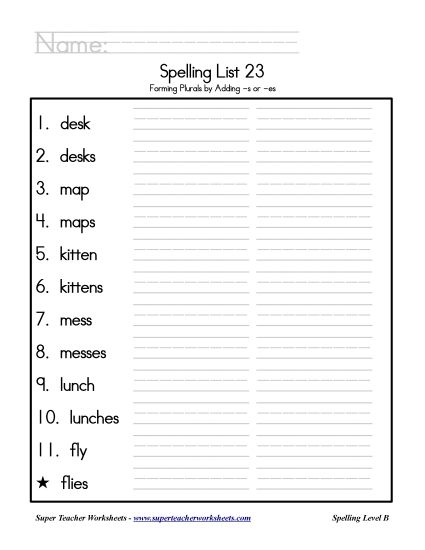 List B-23 - List 23: Word List (Printable PDF Worksheet)