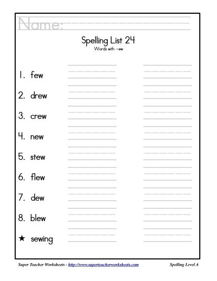 List A-24 - List 24: Word List (Printable PDF Worksheet)