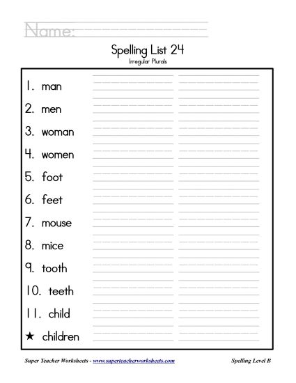 List B-24 - List 24: Word List (Printable PDF Worksheet)
