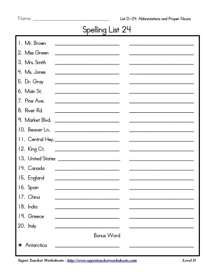 List D-24 - List 24: Word List (Printable PDF Worksheet)
