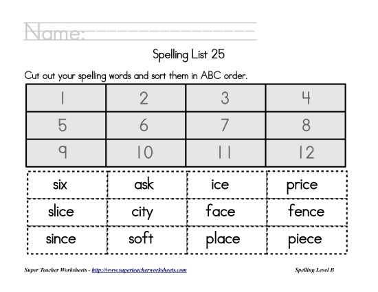 List B-25 - List 25:&nbsp; ABC Order (Printable PDF Worksheet)