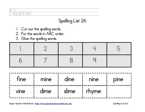 List A-26 - List 26:&nbsp; ABC Order (Printable PDF Worksheet)