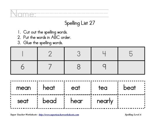 List A-27 - List 27:&nbsp; ABC Order (Printable PDF Worksheet)