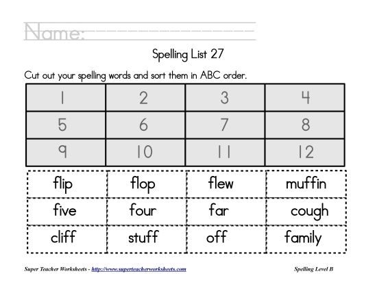 List B-27 - List 27:&nbsp; ABC Order (Printable PDF Worksheet)