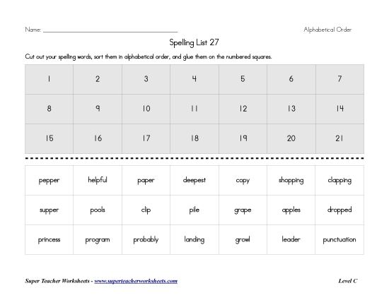List C-27 - List 27:&nbsp; ABC Order (Printable PDF Worksheet)