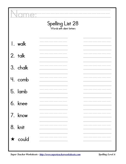 List A-28 - List 28: Word List (Printable PDF Worksheet)