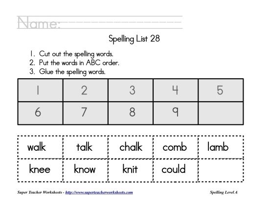 List A-28 - List 28:&nbsp; ABC Order (Printable PDF Worksheet)