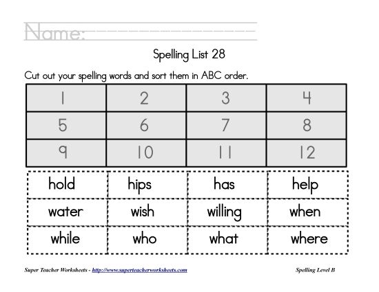 List B-28 - List 28:&nbsp; ABC Order (Printable PDF Worksheet)