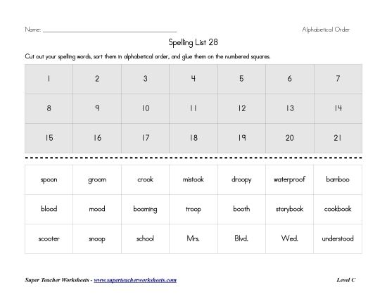 List C-28 - List 28:&nbsp; ABC Order (Printable PDF Worksheet)