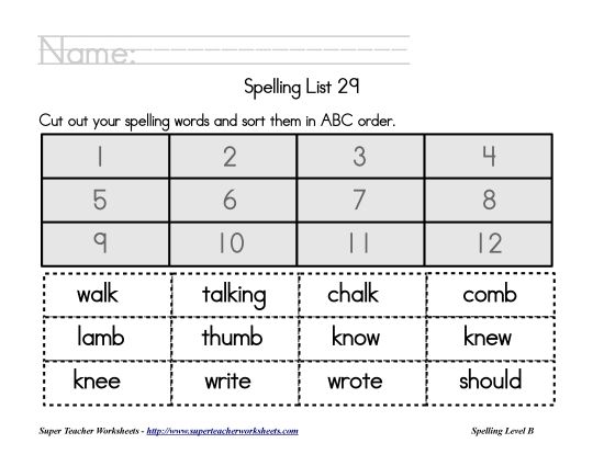 List B-29 - List 29:&nbsp; ABC Order (Printable PDF Worksheet)
