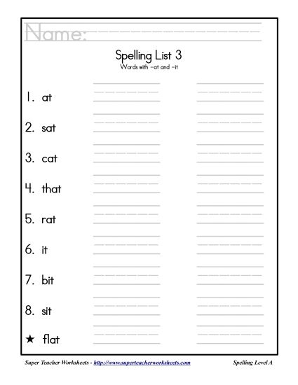 List A-3 - List 3: Word List (Printable PDF Worksheet)